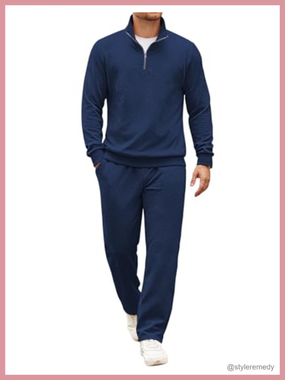 Men's Tracksuit 2 Piece Set Geometric Texture Quarter Zip Pullover Spandex